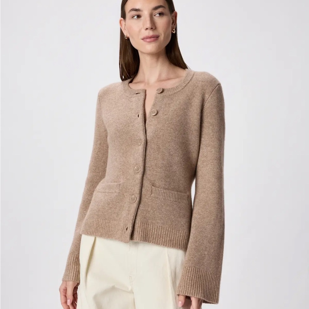 Large Quince Women's Button-Front Crewneck Cardigan - Taupe, structured. NWOT.